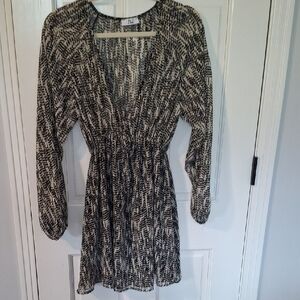 Black and Cream Printed Long Sleeve Dress